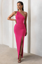 Hot Pink One Shoulder Maxi Dress With Open Back Detail